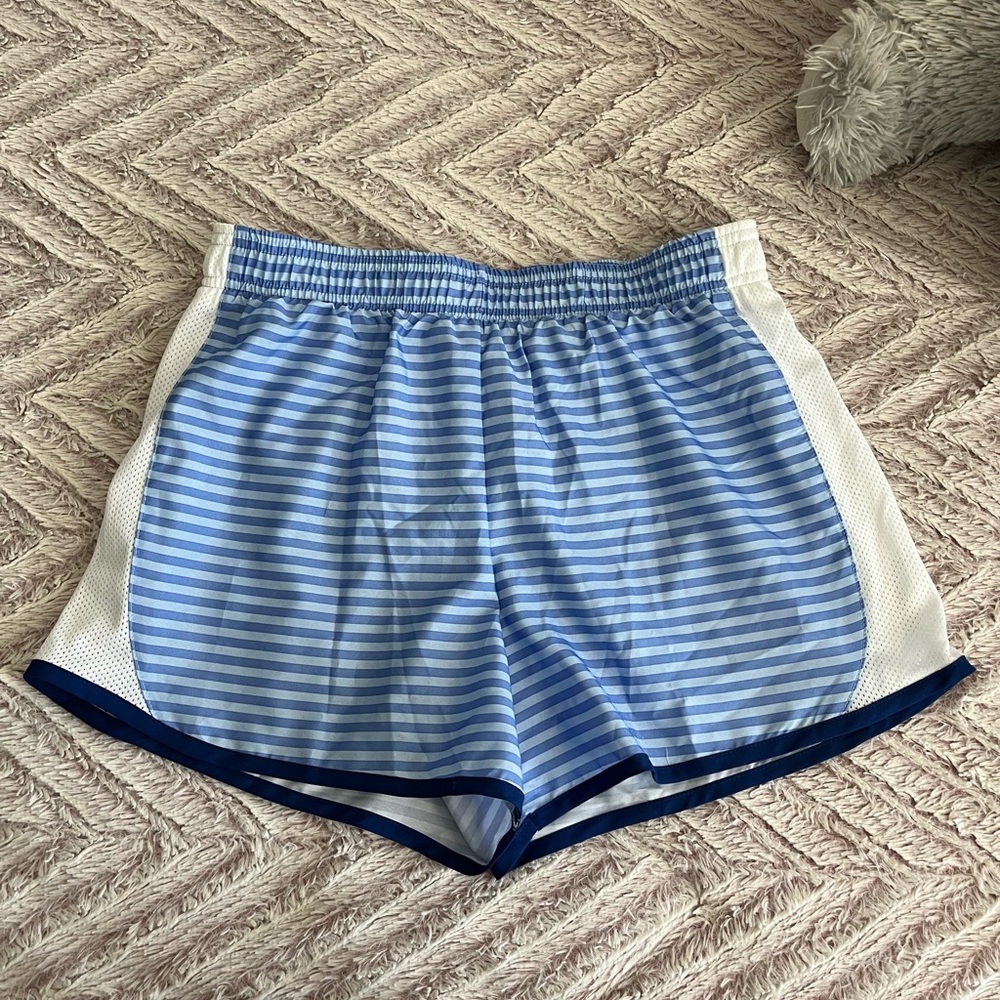 Danskin Now Blue and White Athletic Shorts with Elastic Waistband